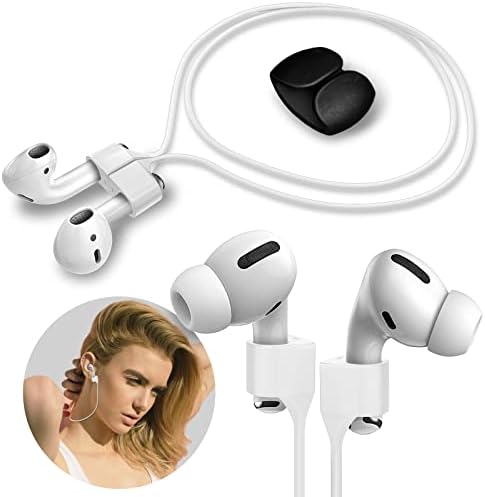 Vsagier Strong Magnetic Airpods Strap, Silicone Anti-Lost Cord Sports Lanyard with Extra Tangle-Free Cable Storage Case, Compatible with Airpods 3rd / 2nd Generation/Pro / 1(White)