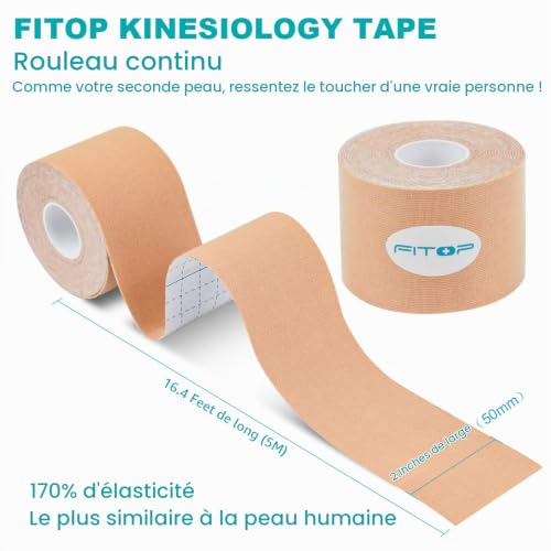 K Tape Kinesiologie 4 Rouleaux Multipack, Non Coupée 5cm x 5m Bande Sport, Adhésif Fort pour Soutien Musculaire, Stabilité Articulaire & Amélioration des Performances (Couleur Peau, Bleu, Rose, Noir) – vue 3