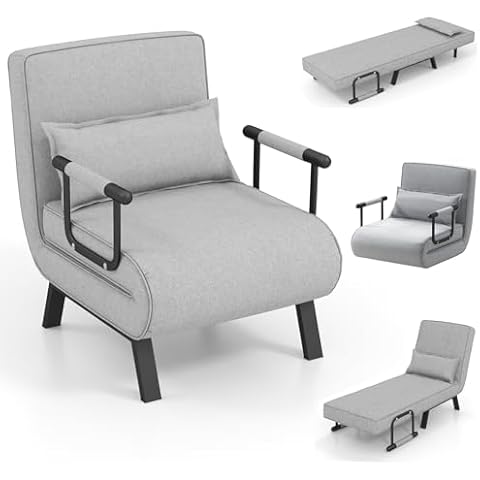 IFANNY Sleeper Chair Bed, 4-in-1 Convertible Sofa Chair Bed with 6-Position Adjustable Backrest, Folding Chair Couch & Accent Chair with Pillow, Chair Bed Sleeper for Adults, Home Office (Light Grey) Cover