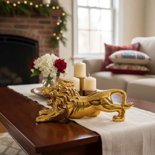 Image of HindCraft Golden Lion Showpiece for Home Decor | Feng Shui Lion Statue for Wealth, Success & Office Table Decoration