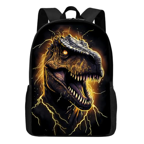 Huke Kids Dinosaur Backpack for Boys Girls, Unique Crazy Dino Print Backpack, Kids Children Black Gold Dinosaur Bookbags, Elementary Middle High College Students Shoulder Backpack,17 Inch