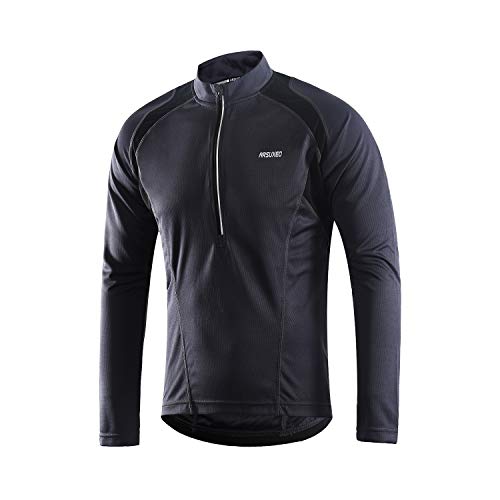 ARSUXEO Men's Half Zipper Cycling Jerseys Long Sleeves MTB Bike Shirts 6031 Gray Size Medium by ARSUXEO - Used condition - US$22.64