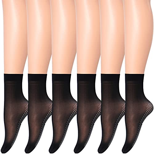 Glamorstar Ankle Short Socks for Women 6 Pairs Silky Anti-Slip Cotton Sole Sheer Socks