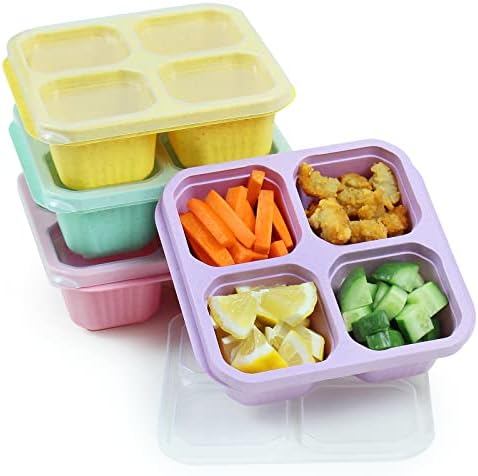 Nuoqiuu 4 Pack Snack Containers, 4 Compartment Lunchable Containers, Reusable Meal Prep Snack Containers for Kids, Snack Bento Boxes for Toddler School, Work and Travel