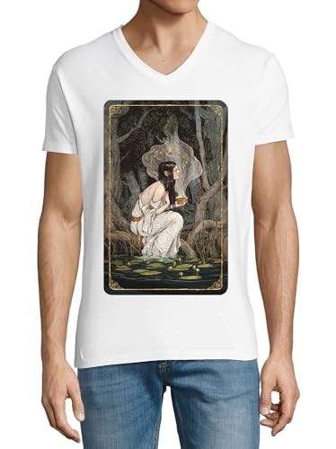 T-shirt blanc col en V homme imprimé Tarot de l'Étoile pour un style casual en été