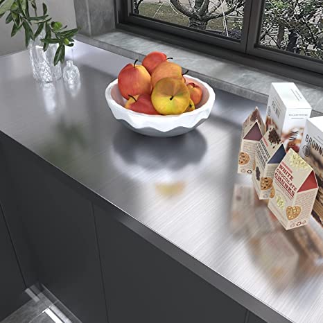 Image of WALLMATE Brushed Vinyl Wallpaper Stainless Look Vinyl Contact Paper Peel and Stick Wallpaper for Kitchen Backsplash Self Adhesive Wallpaper Dishwasher Fridge Appliances (24 x 55 inch)