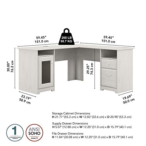 Bush Furniture Cabot 60W L Shaped Computer Desk In Linen White Oak #TOP2