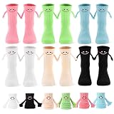 scenicamp 6 Pairs Magnetic Holding Hands Socks, Funny Crazy Couple Socks Smile Face Design Gifts for Couple Friends