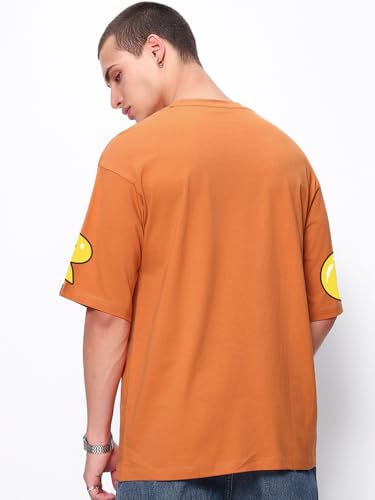 Image of Bewakoof Men's Cotton Graphic Print Oversized Fit Half Sleeve Round Neck T-Shirt | Casual Wear | Street Wear | Oversized t Shirt for Men Cotton | Baggy