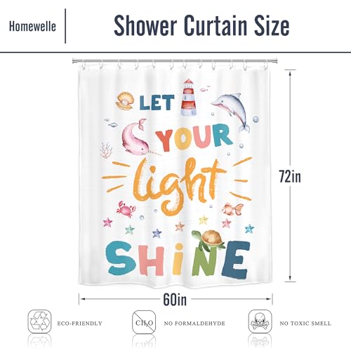Homewelle Kids Quotes Shower Curtain Inspirational Cartoon Ocean Sea Animals Colorful Let You Light Shine Classical 60Wx72H Inch English Letter for Child Waterproof Polyester Fabric Bathroom Bathtub - Image 5