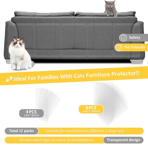 HappyFreeSX Couch Protector for Cats, 12 Pack Double Sided Sofa Anti Scratching Sticky Tape, Cat Scratch Deterrent Tape, Anti Cat Scratch Furniture Protectors from Cats, Cat Couch Protector