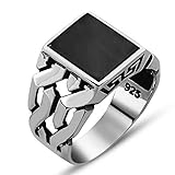 Herrenring 925 Silber mit schwarzem onyx Edelstein Vergoldet