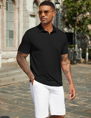 COOFANDY Mens Polo Shirts Short Sleeve Casual Golf Shirt Basic Solid Color Collared T-Shirt Stylish Summer Polo T Shirt2