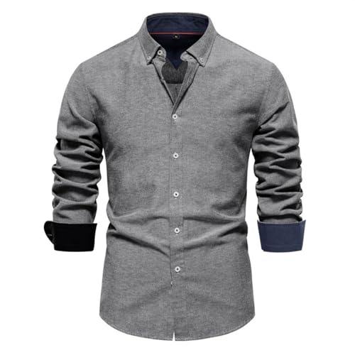 Allthemen Camisa de Vestir Formal Hombre Slim Fit Shirts Manga Larga de Algodon con Botones Solidos Negocios Gris L
