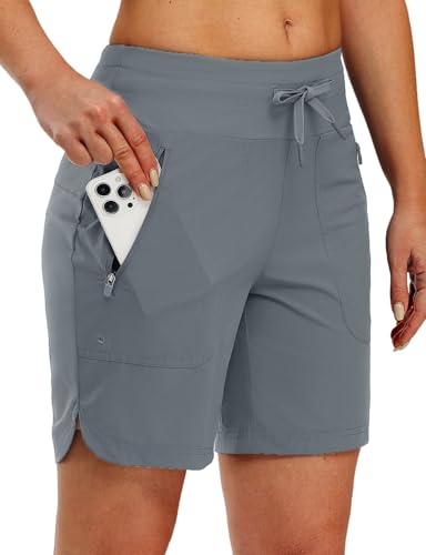 TBMPOY Women's Board Shorts 7" High Waisted Swim Beach Quick Dry Shorts with Zipper Pockets Water Liner Bathing Bottom, Stone Blue, XX-Large