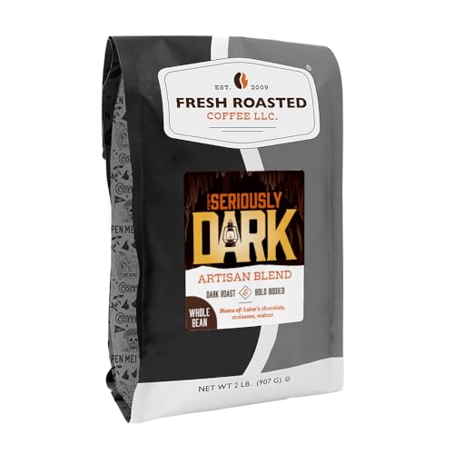 Fresh Roasted Coffee, Seriously Dark Artisan Blend Whole Bean Coffee, Dark Roast, Kosher, 2 lb (32 oz)