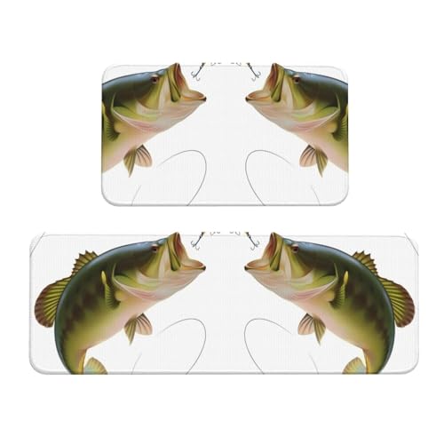Alfombrillas de cocina con estampado de peces pequeños y anzuelo 2