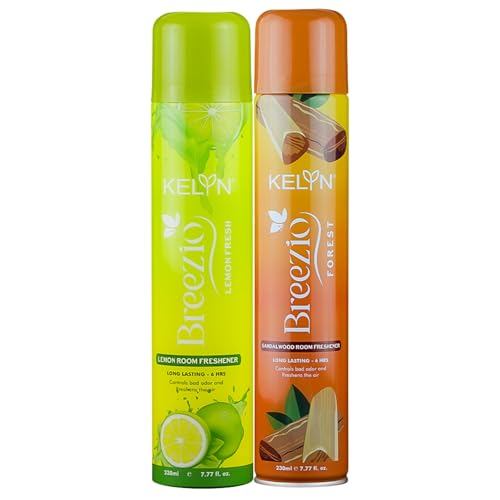 Image of KELYN Room Fresheners - Long Lasting Air Freshener (Pack of 2, 230ml) | Room Freshner Spray for Home, Office, Cars & Toilets | Car Perfume - Lemon & Sandalwood