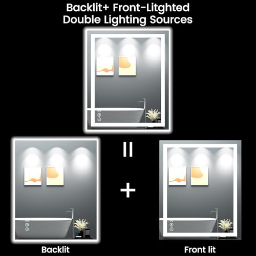 30X36 LED Bathroom Mirror with Lights, Anti-Fog, Backlit + Front Lit, Lighted Bathroom Vanity Mirror for Wall, Memory Function, Dimmable, Tempered Glass, Shatter-Proof, ETL Listed - Image 6