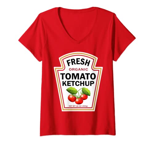 Mujer Ketchup - Disfraz de Halloween para parejas de grupo Camiseta Cuello V