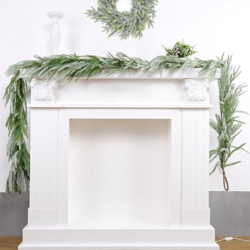Snow Flocked Norfolk Pine Garlands, 6 FT Real Touch Winter Pine Garland, Green Artificial Greenery Garland for Table, Mantle, Wall, Indoor, Outdoor Christmas Decorations by UZLU - Image 9