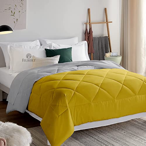 Image of Filbert Reversible Microfiber 250 GSM Diamond Stitch Double Bed Comforter Blanket for All Season Light Weight (92 inch x 106 inch Inches /233cm x 269cm) - Comforter King Size|Silver /Gold Yellow