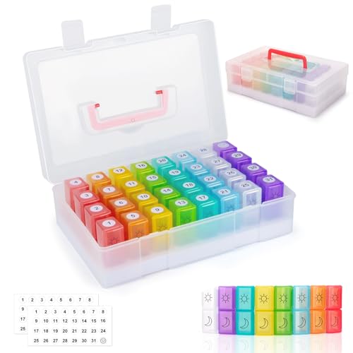 Yewltvep Monthly Pill Organizer 2 Times a Day, 30 Day Pill Organizer 2 Times a Day, Monthly Pill Organizer 2X a Day with Travel Case, Month Pill Box Organizer with 32 Daily Compartments, Pill Holder