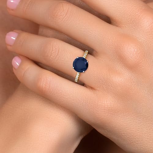 Gem Stone King 10K Two Tone Gold Round 10MM Gemstone Birthstone and Lab Grown Diamond Engagement Ring For Women | Wedding Anniversary Promise Ring For Women | Size 5,6,7,8,94