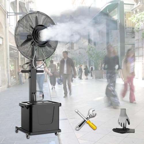 Energy Saving 260W Misting Floor Fan with 90° Oscillation, 11 Gallon Water Tank, Ideal for Industrial & Commercial Use, Portable Spray Fan for Job Sites