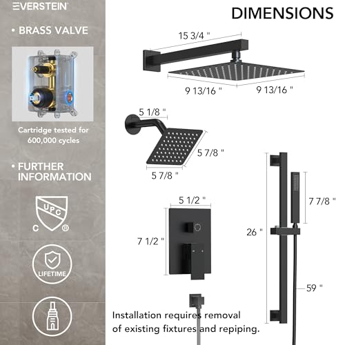 Image of 10 inch High-Pressure Rainfall Shower Faucet with Handheld Spray, Wall Mount Dual Shower Head System with Slide Bar (Matte Black)