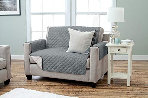 Home Fashion Designs Deluxe Reversible Quilted Furniture Protector and PET PROTECTOR. Two Fresh Looks in One. Perfect for Families with Pets and Kids. By Brand. (Loveseat - Charcoal/Beige)