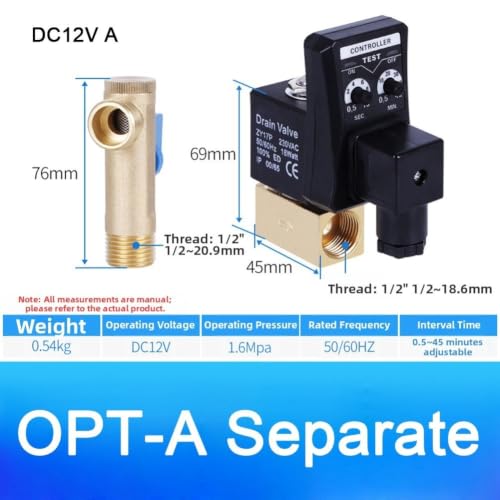 Minhe Válvula de drenaje automática programable de 1/2 NPT macho y voltaje DC12V A 6