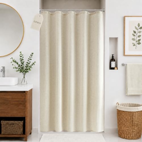 Jowels Natural Linen Fabric Shower Curtains for Bathroom, 60x72