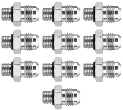 Image of 10 Pack Hydraulic Hose Adapter Fittings: 3 /8 inch JIC 37 Male x #4 SAE /ORB Male, Straight Tube Fitting Kits with Protection Cover - 6400-06-04