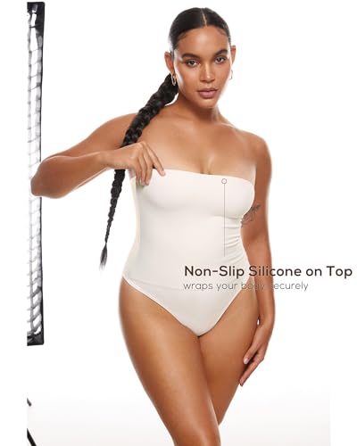Image of INLYRIC Women's Natrelax Sexy Strapless Bodysuit Thong Tube Top Off The Shoulder One Piece Leotard