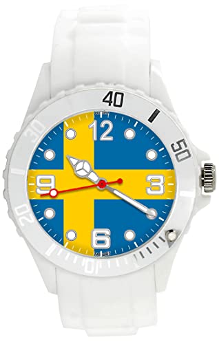 TAPORT Montre a Quartz en Silicone Blanche Drapeau suedois