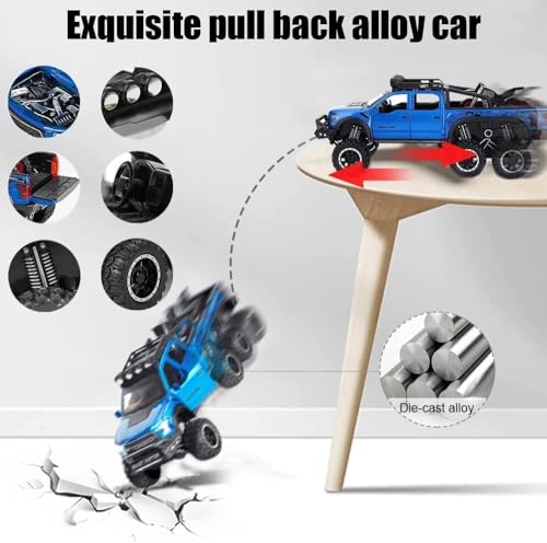 Image of Ford Raptor F150 Pickup Model Car with Box, Zinc Alloy Pull Back Toy car with Sound and Light for Kids Boy Girl Gift [Colors as Per Stock] (Ford Raptor F150 Pickup)