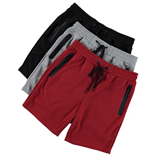 Pure Champ Mens Shorts 3 Pack Tech Fleece Gym Shorts For Men Athletic Workout Shorts With Zipper Pocket And Drawstring Size Xs-3Xl(Set-02 L) #TOP2