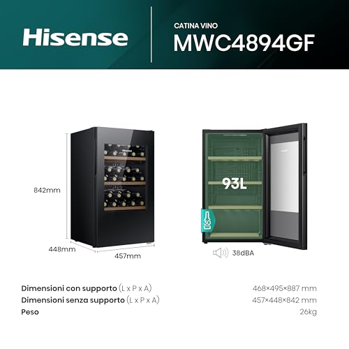 Hisense MWC4894GF - Cantina Vino 30 bottiglie, Monotemperatura, Vetri Anti UV, Ripiani in Legno, Display Touch, Illuminazione Led, Anno 2023 - 2