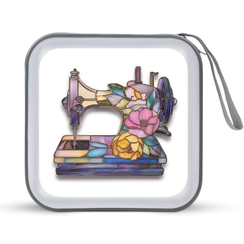 Jubonexis Stained Glass Vintage Sewing Machine CD Case DVD Storage Case Portable for Car Home Travel