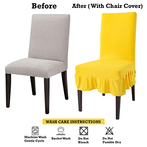 Image of HOKIPO Elastic Stretchable 6 Seat Frill Cover for Chairs Washable Slipcover Protector (AR-4092-D5*6), Polyester Blend