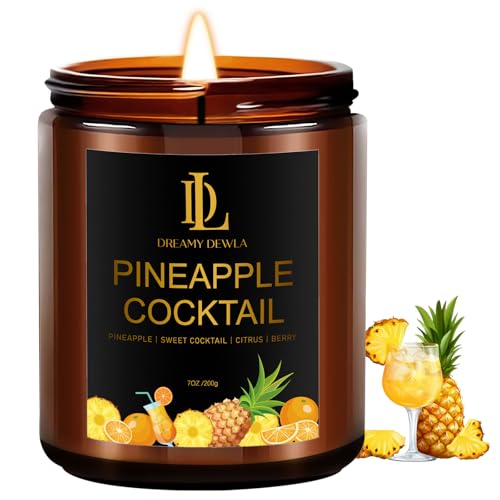Pineapple Cocktail Candles, 7oz Pineapple Cocktail Scented Candle, Natural Soy Candles for Home Scented, Long Lasting with 50 Hour Burn Time, Gifts for Men Women