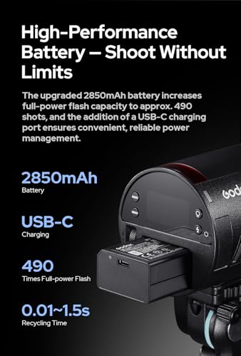 Image of Godox AD100 Pro II AD100Pro II AD100ProII Flash Strobe, 2.4GHz X System+433Mhz Module /3300mAh Battery /2W LED /10 Brightness Levels /490 Full-Power Pops /0.01-1.5s Recycle Time /USB-C Charging /1-256-1 /1