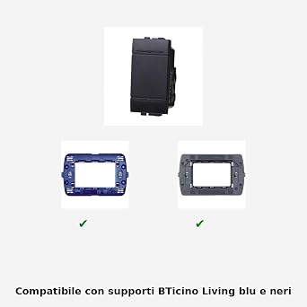 Switch 1P 16A Single Pole Colour Black Compatible with Bticino Living International/Light Pack of 2