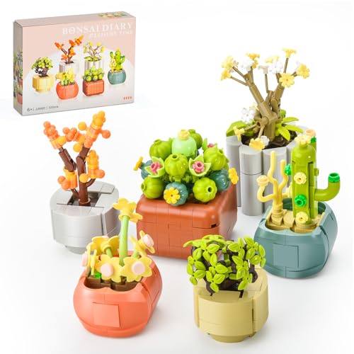 BNG Succulents Flowers Building Sets for Adult,Botanical Collection Toys for Office Home Decor,Plants Pot Bonsai for Mother's Day Women Girls 6+(520PCS)