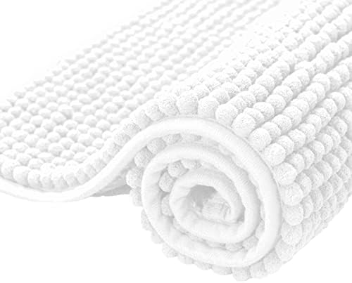 subrtex Chenille Bath Mats for Bathroom Extra Soft and Water Absorbent Non Slip Bath Rug Perfect Plush Carpet Mats for Tub, Shower (40×60cm, White)