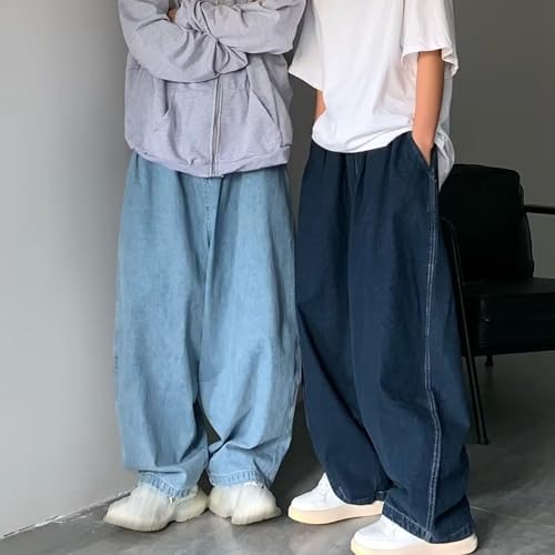 DGHM-JLMY Men's Retro Plus Size Casual Wide-Leg Jeans Baggy Hip Hop Streetwear Denim Pants Elastic Waist Loose Fit Jeans4