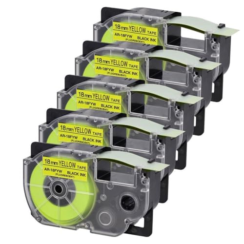 5pk�u���b�Nonfluro yellow 18mm�u�����x���e�[�vKL-60 kl-60SR KL-C500 KL-P350W�v�����^�[�ƌ݊����̂���AR-18FYW�œ��삷��