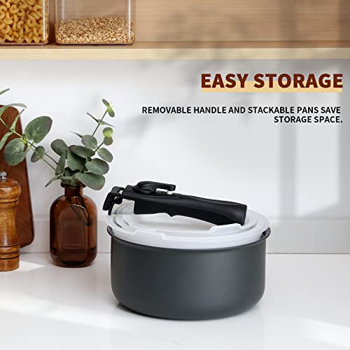 Fadware Non Stick Saucepan Set with Removable Handle and Sealing Lids, Non Stick Pot Set for Induction Hobs, 4 Pieces Saucepan for All Hobs, Stackable Design and Ovensafe