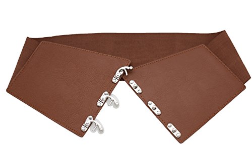 TFJ Women Fashion Wide Corset Elastic Belt Silver Metal Hook Buckles L XL XXL2